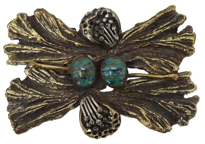 Gold Wash Low Grade Silver and Hardstone Buckle
