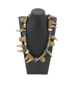 African Style Brass and Glass Ornate Necklace