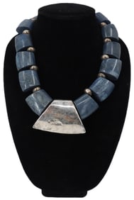 Marked Israel Silver and Hardstone Necklace - Gross 12.355 ozt.