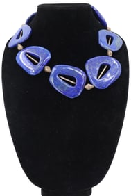 Lapis and Low Grade Silver Necklace