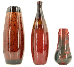 3 Haeger Potteries Red Ceramic Vases