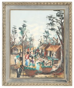 Petros Mwenga (Born 1985) Zimbabwean, Market Scene Oil on Linen