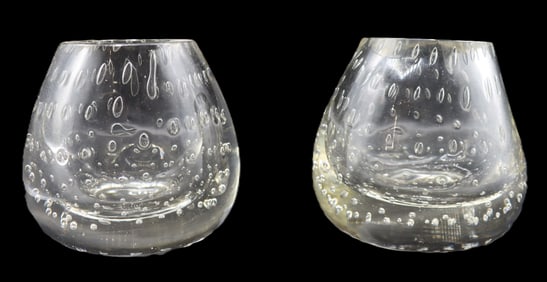(2) Heavy Bubble Glass Vases