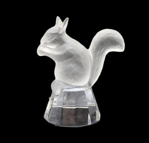 German Frosted Art Glass Lead Crystal Squirrel Sculpture