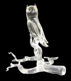 Frabel Art Glass Sculpture of Owl on Branch