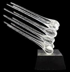 Frabel Art Glass Abstract Sculpture on Stand