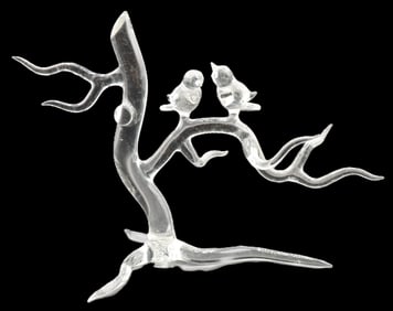 Frabel Art Glass Sculpture of Birds in Trees