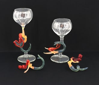 (4) vintage Milon Townsend Blown Glass Mermaid Goblets and Figurines