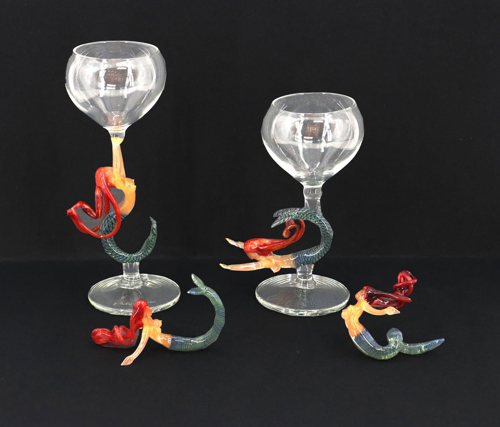 (4) vintage Milon Townsend Blown Glass Mermaid Goblets and Figurines (1 of 16)