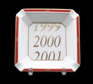 Cartier Limoges Red Rimmed Porcelain Millennium Ash Tray with Box