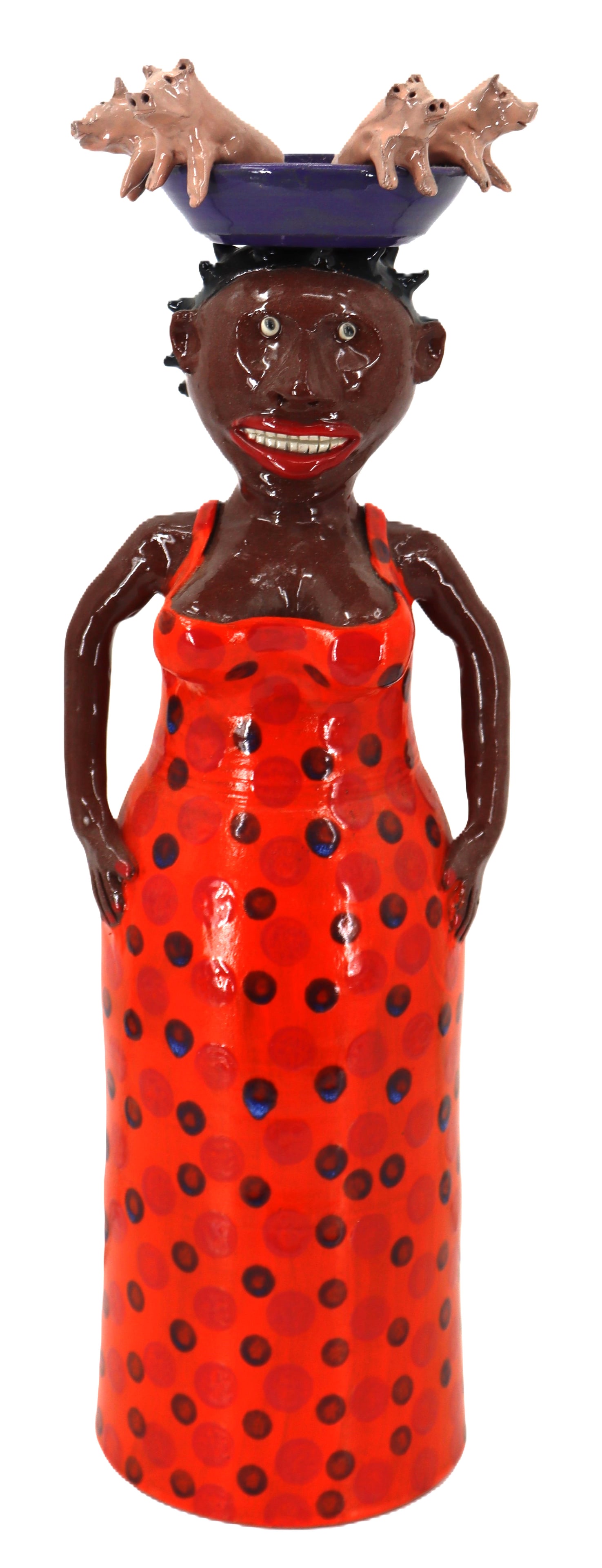 Marvin Bailey (Born 1961) American, Lady With Pigs On Her Head Ceramic Folk Art (1 of 20)