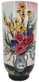 Nicolai Cikovsky (1894-1985) American, Hand-Painted Stonelain Ceramic Floral Vase