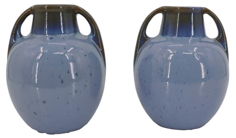Pair of Stamped Fulper Pottery Blue Crystalline Vases