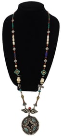 Low Grade Silver, Turquoise, and Coral Necklace - Gross 4.115 ozt.
