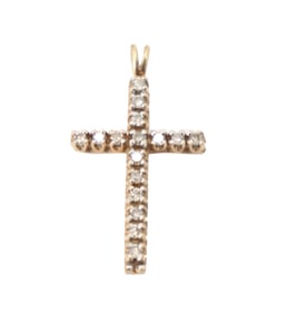 10k Gold and White Diamonds Cross Pendant - Gross 2.5 g.