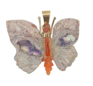 14k Gold and Stone Butterfly Pendant
