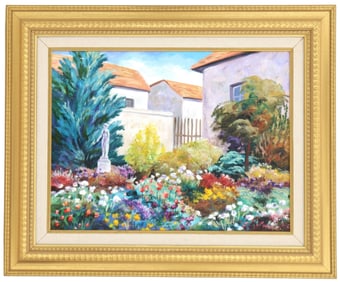 Signed Impressionist Garden Scene Embellished Giclee