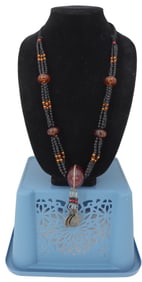 Middle Eastern Glass Beaded, Low Grade Silver Coin Necklace