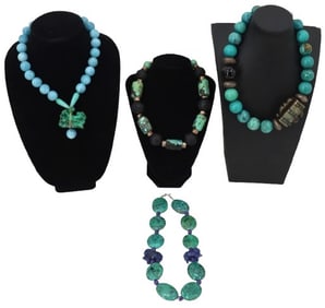 (4) Hardstone Beaded Necklaces