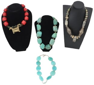 (4) Hardstone Necklaces