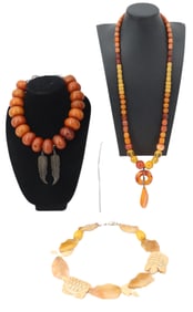 (3) Orange Beaded Necklaces