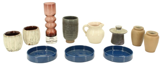 (11) Pieces of Mid Century Modern Serveware Pottery, Ceramics, and Glass