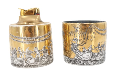 Piero Fornasetti (1913-1988) Italian, Hand Painted Porcelain and Metal Smoke Set
