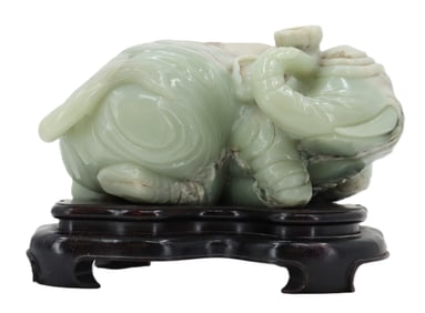 Important Large Chinese Carved Antique Celadon Jade Elephant