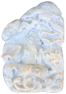 Important Chinese Monumental Imperial Jade Carved Sculpture of a Village: Important Chinese Monumental Imperial Jade Carved Sculpture of a Village. Depicts trees, animals, a wise elderly man and more in richly carved stone. Very heavy, likely over 100 pounds. Size: 20 x 5