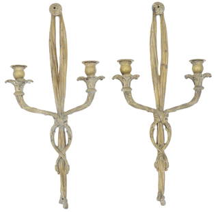 Pair of Antique Louis XVI Style French Gilt Bronze Sconces: Pair of Antique Louis XVI Style French Gilt Bronze Sconces. Condition as pictured; Commensurate with age. Size: 10 1/2 x 4 x 22 in.
