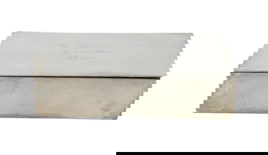 Tiffany & Co Sterling Silver Box Personalized Gift from Ed Sullivan to Spencer Harrison: Tiffany & Co Sterling Silver Box Personalized Gift from Ed Sullivan to Spencer Harrison. Marked on lid "To Spencer - Ed Sullivan 9/24/60." Interior divided into two sections. Maker's information