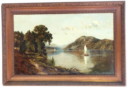 Edmond Darch Lewis (1835-1910) American, Hudson River Landscape with Sailboats