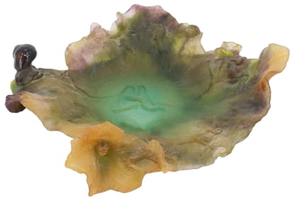 Daum Pate De Verre Glass Leaf Bowl