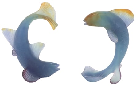 Daum French Pisces Crystal Glass Fish Sculptures with Original Packaging
