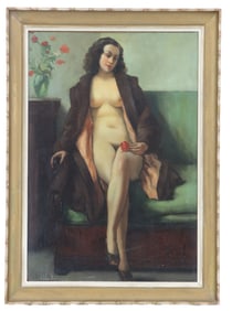 Emile-Valentin Cardinal (1883-1958) French, 1946 Oil on Board Nude With Flower