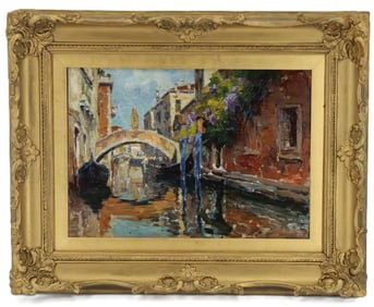 Zaccaria Dal Bo (1872-1935) Italian, Venetian Canal Scene Signed Oil on Panel Painting