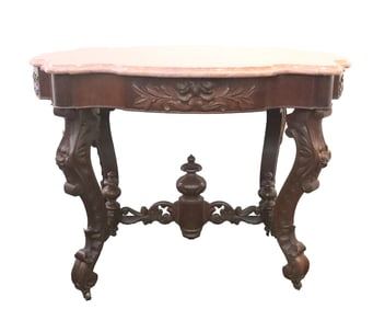 Antique Victorian Rococo Revival Style Parlor Table with a Marble Top