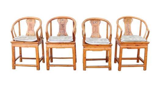 (4) Antique Chinese Horseshoe Back Chairs