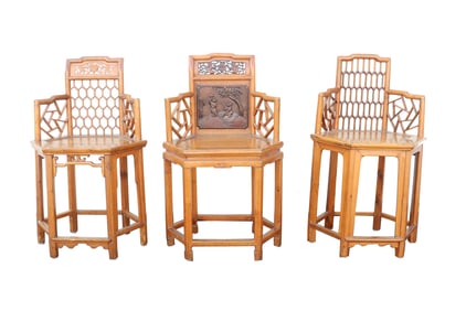 (3) Antique Chinese Hexagonal Armchairs
