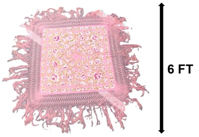 Remarkable Antique Filipino Pink Silk Rose Pattern Manila Shawl