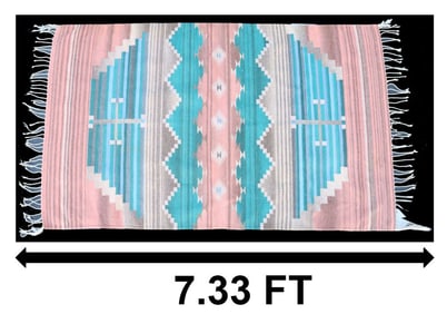 Long Zapotec Native Mexican Fringed Wool Rug