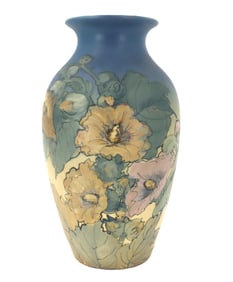 Antique Signed Weller Pottery Hudson Hand Painted Art Vase with Floral Decorations