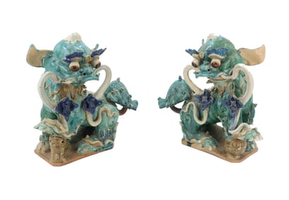 (2) Qing Dynasty Ceramic Foo Dog Roof Tiles