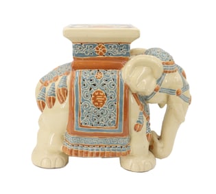 Vintage Chinese Hand Painted Ceramic Elephant Planter