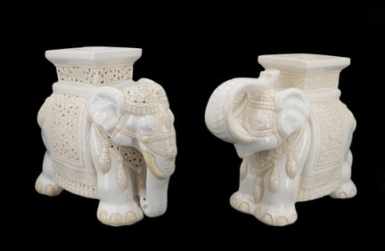 (2) White Ceramic Elephant Planters