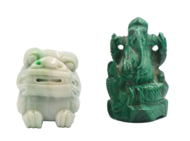 (2) Chinese Carved Precious Stone Figures of Foo Dog and Ganesha