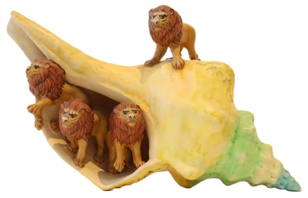 Mario Gonzalez (20th/21st Century) Mexican, Painted Ceramic Seashell with Lions