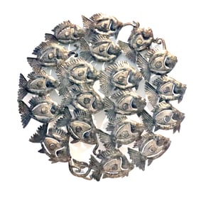 Patrick Bernard Haitian Mixed Metal School of Fish Circular Wall Hanging Sculpture
