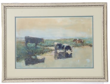Anton Smeerdijk (1885–1965) Dutch, Oil on Canvas Landscape With Cows