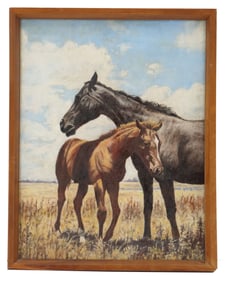 Georgia Zane Bull (1871-1946) American, Signed Oil on Canvas Painting of a Horse and Foal in a Field